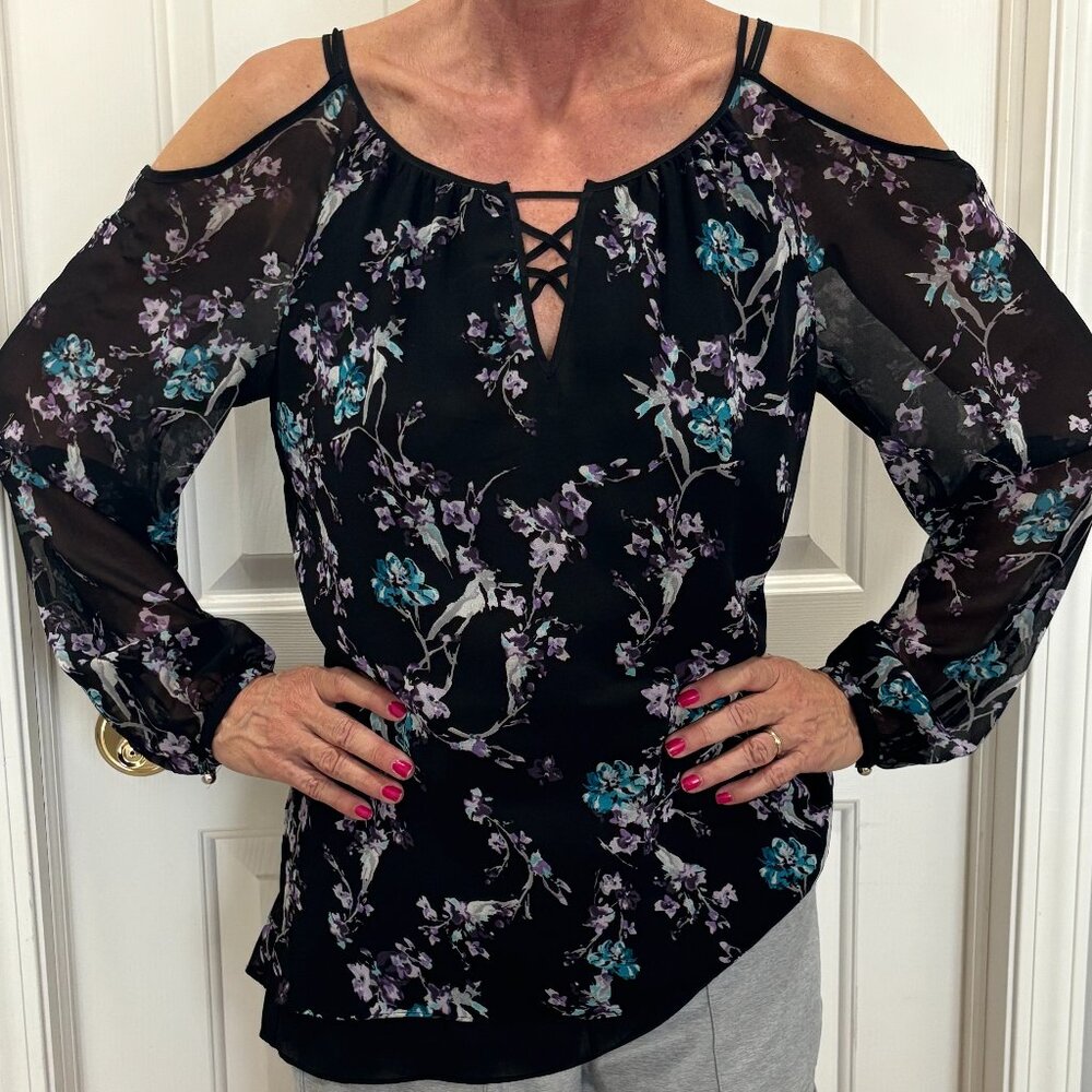 WHBM Floral Off-Shoulder Long-Sleeved Blouse